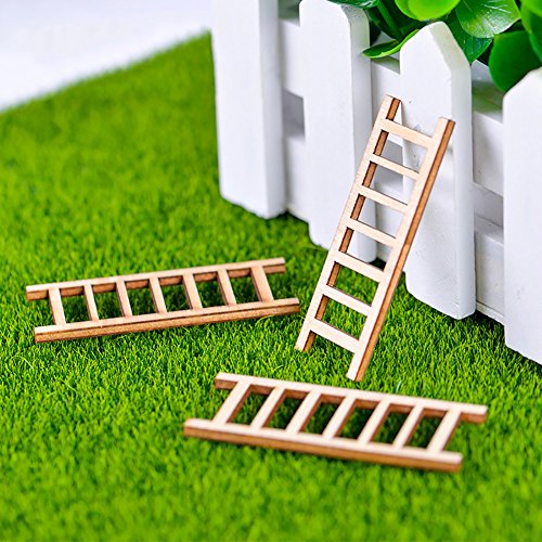 CHoppyWAVE Garden Miniature Ornaments 3Pcs Mini Miniature Wooden Step Ladder Fairy Garden DIY Micro Landscape Decor