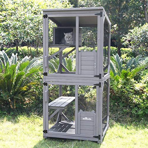 Aivituvin Cat Cage Wooden Indoor Outdoor Cat House Large Enclosure with Run on Wheels 70.9