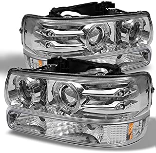 For 99-02 Chevy Silverado 00-06 Suburban Tahoe Z71 SUV Chrome LED Halo Projector Headlights+Chrome Bumper Signal Lamps