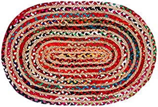 Jute Multi Chindi Oval Braided Rug, Tightly Braided Chindi and Jute Rug, Reversible,Durable,Sustainable Rug Pad, Shag Rugs for Bedroom, Floor Rug, Bedroom Rugs, Jute Kitchen Rug-24x36 inch Multi Color