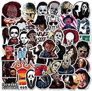 50pcs USA Classic Horror Movie Characters Stickers for Water Bottle Laptop Skateboard Computer Phone Halloween Thriller Terror TV Character Vinyl Waterproof Stickers Decal for Teens Adults Boys Kids