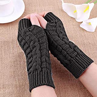 IEason Gloves, Fashion Knitted Arm Fingerless Winter Gloves Unisex Soft Warm Mitten (Gray)