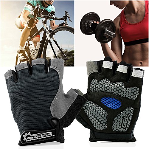 GEARONIC TM Cycling Workout Gloves Half Finger Mountain Bicycle Men Women Gel Pad Anti-Slip Breathable Outdoor Sports Shock-Absorbing Riding Biking Cycle Glove - GrayM