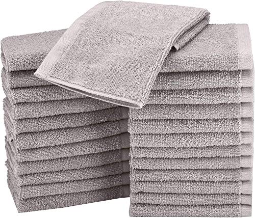 Amazon Basics Fast Drying, Extra Absorbent, Terry Cotton Washcloths, Gray - Pack of 24