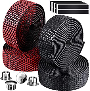 4 Rolls Bike Handlebar Tapes EVA Bicycle Bar Tape with 4 Bar Plugs and 4 Finishing Tapes Cycling Handle Wraps for Touring Cycling and Road Racing (Black and Red)