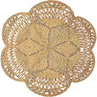 Circle Rug of Rattan Rug | Natural Rug Round 4 Ft, Round Jute Rug, Wicker Rug, Round Boho Rug, Woven Rug, Boho Rugs for Bedroom, Outdoor Round Rug, Rattan Wall Decor | Round Rugs 4ft, Flower Rug