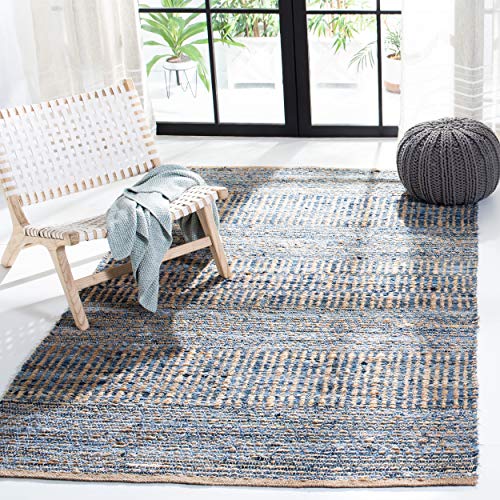 Safavieh Cape Cod Collection CAP353A Hand Woven Flatweave Natural and Blue Jute Area Rug (6' x 9')