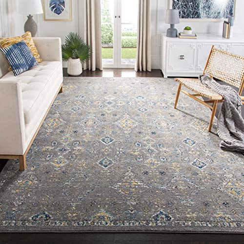 Safavieh Evoke Collection EVK224G Boho Oriental Non-Shedding Stain Resistant Living Room Bedroom Area Rug, 8' x 10', Dark Grey / Yellow