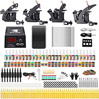 Solong Tattoo Complete Tattoo Kit 4 Pro Machine Guns 54 Inks Power Supply Foot Pedal Needles Grips Tips TK457