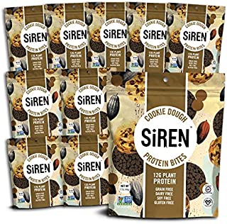 Siren Snack Cookie Dough Protein Bites (10 Pack) Plant Based Protein for Vegan, Gluten-Free, Soy Free, Milk-Free, Low Sugar, GMO-Free, Kosher Diet (1.7 oz Single Serving Bags)