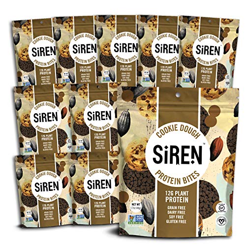 Siren Snack Cookie Dough Protein Bites (10 Pack) Plant Based Protein for Vegan, Gluten-Free, Soy Free, Milk-Free, Low Sugar, GMO-Free, Kosher Diet (1.7 oz Single Serving Bags)