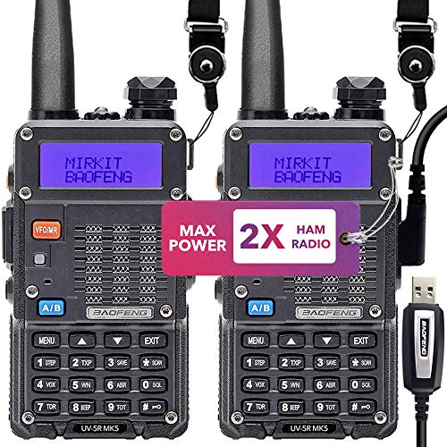 Mirkit 2X Ham Radios UV-5R MK5 Max Power with Mirkit Lanyards for Your Radio - 1800 mAh Li-ion Battery and Programming Cable Compatible for Your uv5r