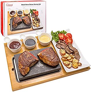 Cooking Stone- Complete Set Lava Hot Steak Stone Plate Tabletop Grill and Cold Lava Rock Indoor BBQ Hibachi Grilling Stone (8 1/8