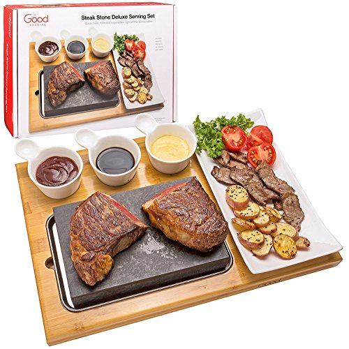 Cooking Stone- Complete Set Lava Hot Steak Stone Plate Tabletop Grill and Cold Lava Rock Indoor BBQ Hibachi Grilling Stone (8 1/8