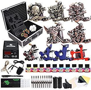 Dragonhawk Complete Tattoo Kit with Case, Beginner Traditional Coils Tattoo Machines, Power Supply Immortal Tattoo Inks,Tattoo Needles Foot Pedal Grips Tips