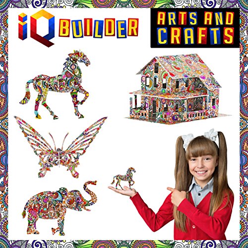 IQ BUILDER | Arts and Crafts for Girls Age 12 Year Old and UP | 3D Art Coloring Painting Animal Puzzle Set | Fun Creative DIY Toys | Family Craft KIT with Supplies | Best Toy Gift for Kids