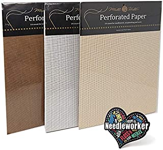 Perforated Paper Bundle (14-ct.) Antique Brown, White and Ecru. 3 (2-ct) Packs, 6 Sheets Total (2 of Each Color) & Decorative Needleworker Magnet