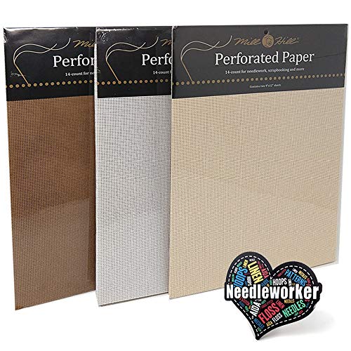 Perforated Paper Bundle (14-ct.) Antique Brown, White and Ecru. 3 (2-ct) Packs, 6 Sheets Total (2 of Each Color) & Decorative Needleworker Magnet