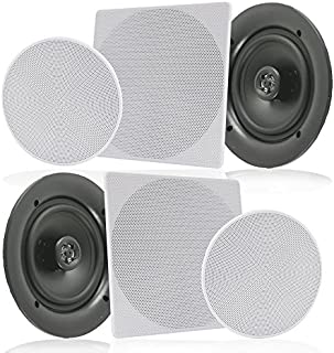 Pyle Pair 6.5 Flush Mount In-wall In-ceiling 2-Way Speaker System Spring Loaded Quick Connections Changeable Round/Square Grill Stereo Sound Polypropylene Cone Polymer Tweeter 200 Watts (PDIC1666)