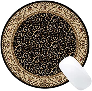 Wknoon Round Mouse Pad Vintage Oriental Persian Floral Rug Mat Design Art (Black)