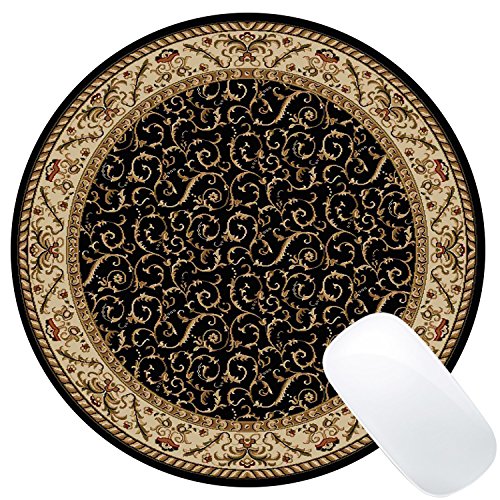 Wknoon Round Mouse Pad Vintage Oriental Persian Floral Rug Mat Design Art (Black)