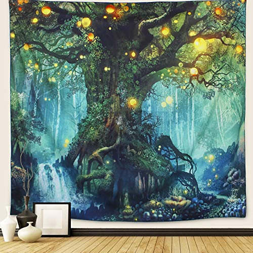 Forest Tapestry, Arfbear Nature tree Popular elves Wall Hanging Tapestry Warm green Beach Blanket (medium-59 x 51 in)