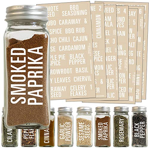 Talented Kitchen 134 White All Caps Spice Label Set: 134 Spice Names + Numbers. White Letters on Clear Sticker. Water Resistant for Spice Jars Organization Storage (Set of 134 All Caps White Spices)