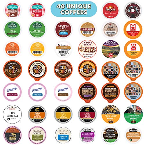 Coffee Pods Variety Pack Sampler, Assorted Single Serve Coffee for Keurig K Cups Coffee Makers, 40 Unique Cups