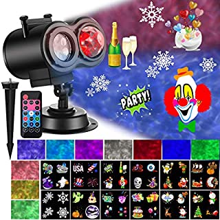 Christmas Projector Lights with Ocean Wave Outdoor Holiday Decorations,Halloween Led Projector Lights 2-in-1 Moving Patterns and Flowing Water Ripple,12 Slides Waterproof Xmas Snow Light Party Garden