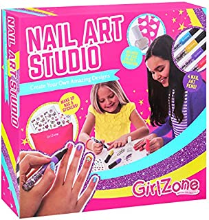 GirlZone Nail Art Studio Set, Nail Art Stickers, 3 Nail Salon Pens and Makeup Bag, Great Birthday Gift for Girls