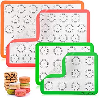 Zulay (Set of 4) Silicone Baking Mat - Macaron Silicone Baking Mats With Pre-printed Template Design - Non Stick & Reusable Silicone Baking Sheet - 2 Half Size + 2 Quarter Size (Assorted)