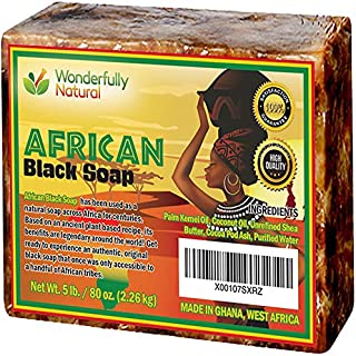 Organic African Black Soap - 5 Pound Best for Acne Treatment, Eczema, Dry Skin, Psoriasis, Scars, Dermatitis, White Heads Pimples, Anti-fungal Face & Body Wash, Raw Handcrafted Beauty Scrub Bar 