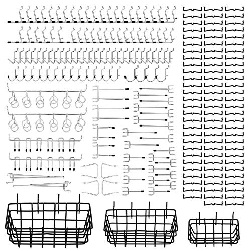 208Pcs Pegboard Hooks Assortment with 3 Pegboard Baskets Organizing Tools Garage Storage System for Kitchen Craft Room