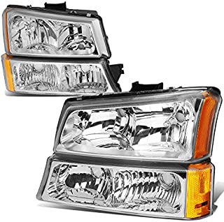 4PCS Chrome/Amber Headlights + Bumper Lamps Replacement for Chevy Silverado Avalanche 03-06 (w/o Factory Cladding)