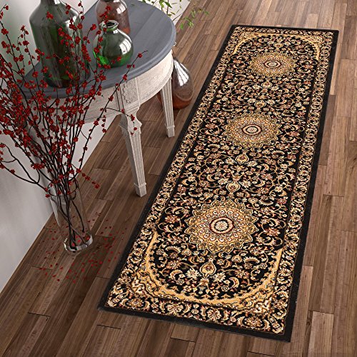 Sultan Medallion Black Oriental Area Rug Persian Formal Traditional Area Rug 2' x 7' Runner Easy Clean Stain Fade Resistant Shed Free Classic Contemporary Thick Soft Plush Living Dining Room Rug