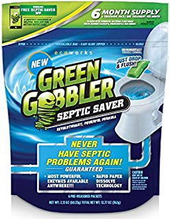 Green Gobbler SEPTIC SAVER Bacteria Enzyme Pacs - 6 Month Septic Tank Supply (FREE Green Gobbler REMINDER APP) 7.8 oz Total