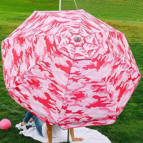 Beach and Grass Umbrella with Matching Travel Carrying Bag - Large 7 Feet 5 Inches Tilting Telescopic Aluminum Pole - Twist Sand/Grass Anchor - Wind Air Vent - Fiberglass Ribs (Camouflage Pink)