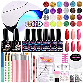 Morovan Gel Nail Kit with UV Light - Nail Kit for Beginners with Everything Nail Supplies 6 Colors Gel Nail Polish Set with Glitter and Sequins, 36W LED Nail Lamp,Base Top Coat Nail Tools