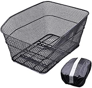 ANZOME Rear Bike Basket  Metal Wire Bicycle Cargo Rack Mount for Back Under Seat with Heavy Duty Reflective Black Waterproof Rainproof Cover
