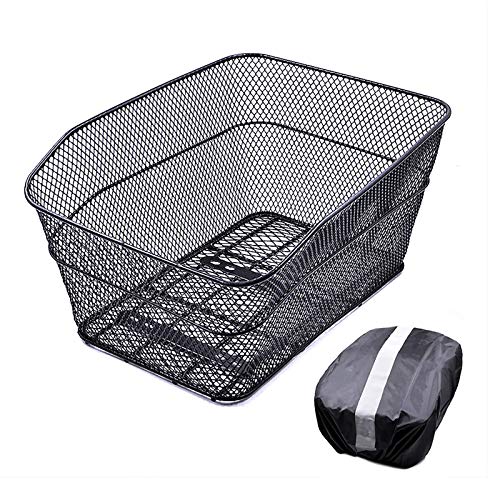 ANZOME Rear Bike Basket  Metal Wire Bicycle Cargo Rack Mount for Back Under Seat with Heavy Duty Reflective Black Waterproof Rainproof Cover