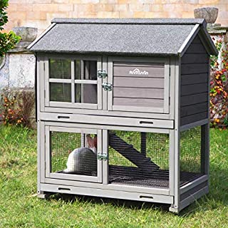 GUTINNEEN Rabbit Hutch Indoor Outdoor Rabbit Cage with Wheels, Two Story Bunny Hutch for Any Small Animals, Removable Bottom Wire Netting