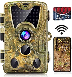 WiFi Trail Camera, 24MP 1296P with 32GB Card Game Camera with Night Vision Motion Activated Waterproof Hunting Camera with 120° Wide Angle 0.2s Trigger Time 2.4LCD Screen