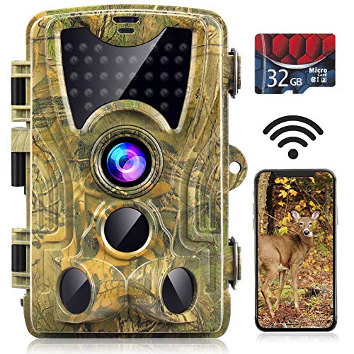 WiFi Trail Camera, 24MP 1296P with 32GB Card Game Camera with Night Vision Motion Activated Waterproof Hunting Camera with 120° Wide Angle 0.2s Trigger Time 2.4LCD Screen