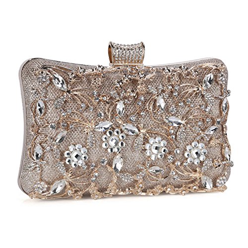 Tanpell Womens Crystal Evening Clutch Bag Wedding Purse Bridal Prom Handbag Party Bag Champagne