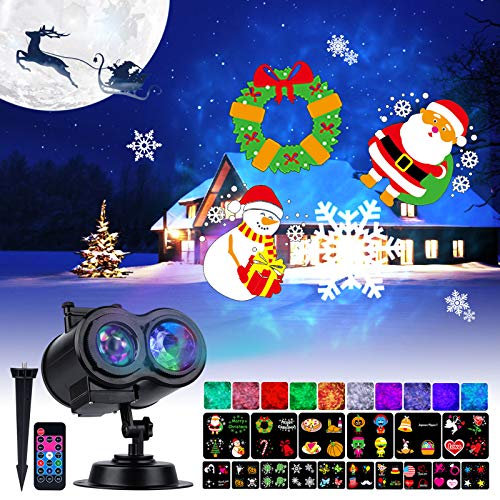 Christmas Projector Lights Outdoor 26 HD Effects (3D Ocean Wave & Patterns) Waterproof with RF Remote Control Timer for Indoor Holiday Night Gathering Disco Party (RGB + Multicolor)