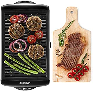 Chefman Electric Smokeless Indoor Grill w/ Non-Stick Cooking Surface & Adjustable Temperature Knob from Warm to Sear for Customized BBQ Grilling, Dishwasher Safe Removable Water Tray, Black