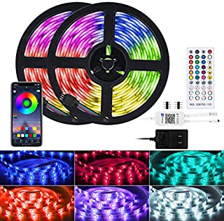 Led Strip Lights Music Sync 32.8 Feet Bluetooth Waterproof Color Changing Light Strip with IR Remote and App Control 5050 Rgb 300 Led Tape Lights for Bedroom Bar Party Valentine's Day (APP+Remote+Mic)