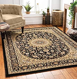 Sultan Medallion Black Oriental Area Rug Persian Formal Traditional Area Rug 5' x 7' Easy Clean Stain Fade Resistant Shed Free Modern Classic Contemporary Thick Soft Plush Living Dining Room Rug