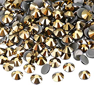 WILLBOND 1440 Pack Hot Fix Crystals Flatback Hotfix Rhinestones Round Gems Glass Stones (Metallic Gold, 5 MM)