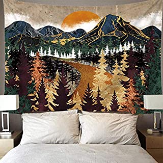 Mountain Tapestry Forest Tree Tapestry Sunset Tapestry Wall Hanging Nature Landscape Tapestry for Bedroom, Dorm, W59